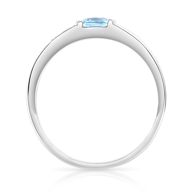 Bague or 375 blanc topaze bleue traitée et diamants