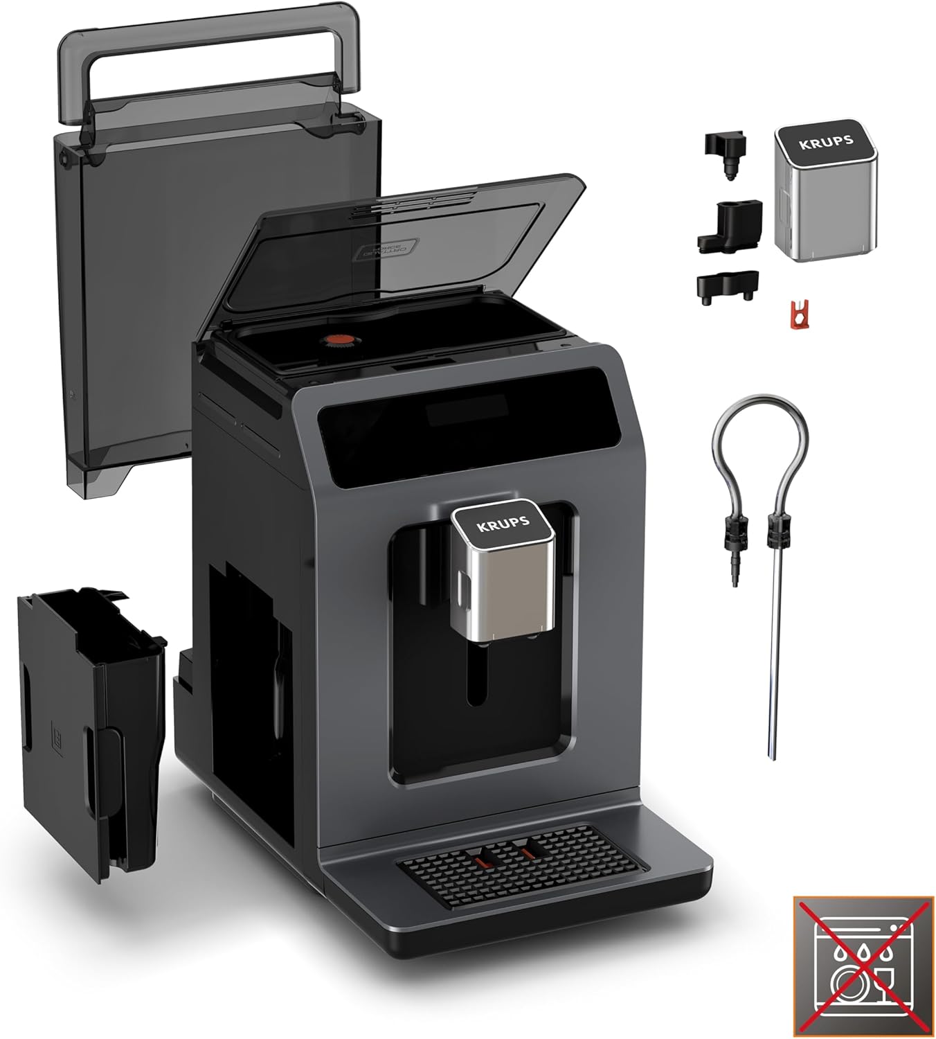 Krups Evidence Hot & Cold Kaffeevollautomat, 18 Getränkespezialitäten, heiße und kalte Getränke, One-Touch Cappuccino, Milchsystem, automatischer Pflegezyklus, schnelle Aufwärmzeit, EA898GF0
