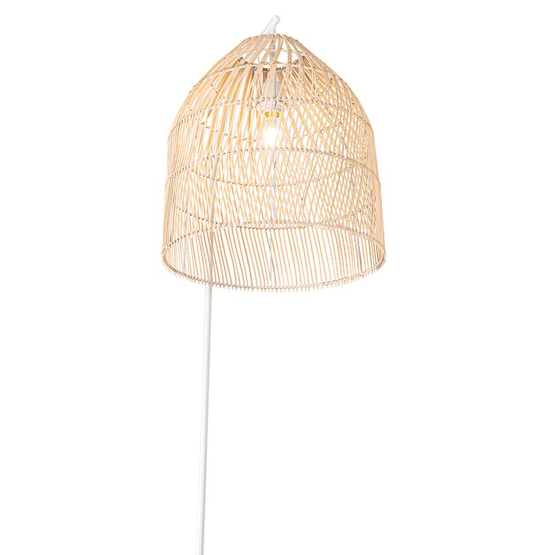 Landelijke vloerlamp wit met rotan - Sam