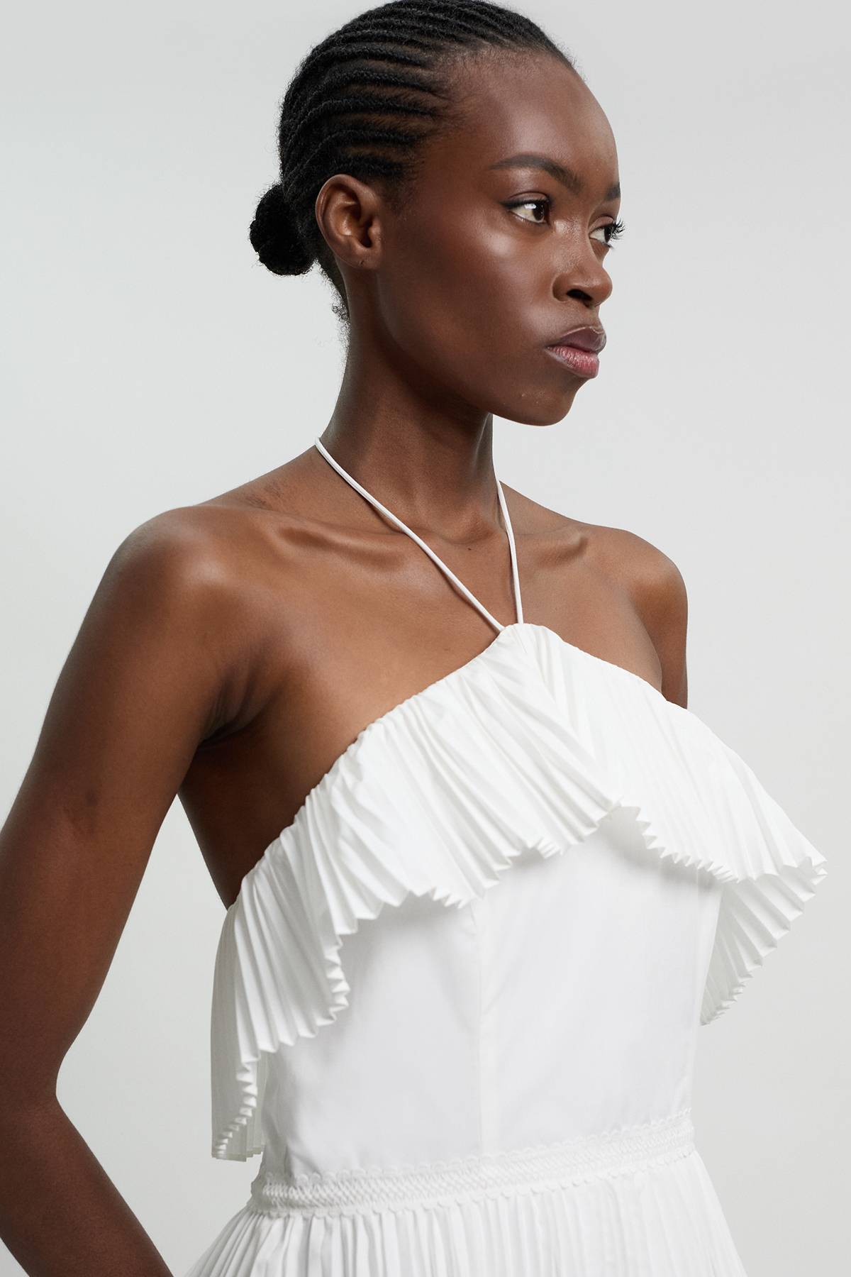 KarenMillen Robe Maxi Tissée En Popeline De Coton Avec Encolure Américaine Et Détails Plissés