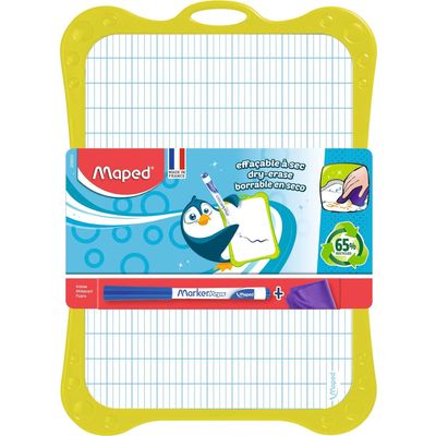 Maped - Kit ardoise blanche avec des motifs grille bleue - avec feutre et effaceur - grands carreaux (seyes) - cadre bleu