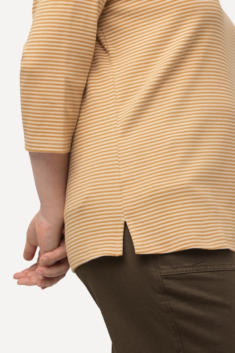 Shirt, Ringel, Stehkragen, Slim, 3/4-Arm, Biobaumwolle