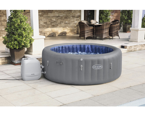 Bestway® LAY-Z-SPA® Santorini HydroJet Pro™ opblaasbare hottub met massagesysteem, 10 HydroJet™-sproeiers, 180 AirJet™, vorstbeveiliging en aardingsdetectiesysteem, grijs