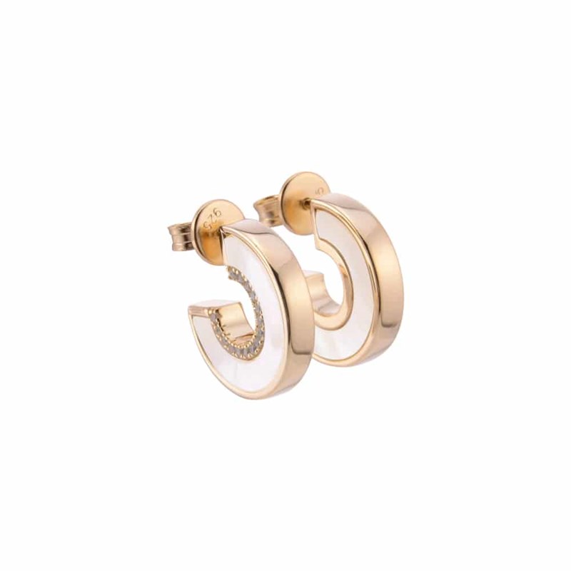 Boucles D'oreilles Anna En Argent Doré Pierre Nacre Zirconium Blanc