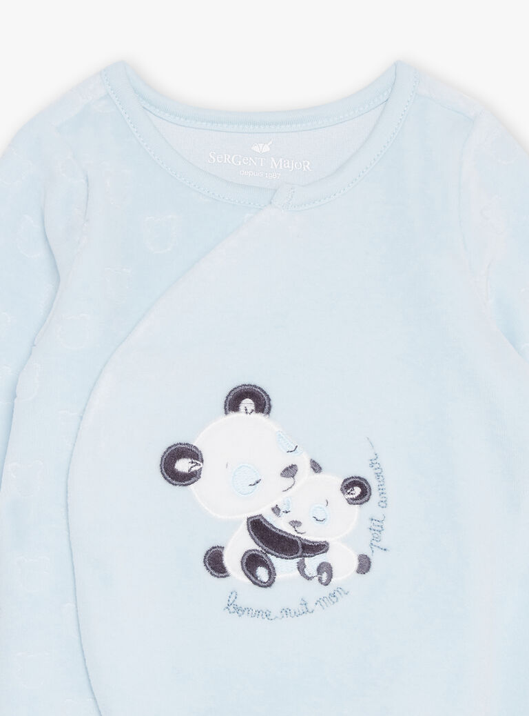 Grenouillère bleu glacier en velours en coton biologique et polyester recyclé