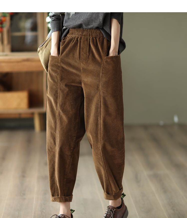 Katoen & Casual - Elastische taille, effen corduroy baggy broek