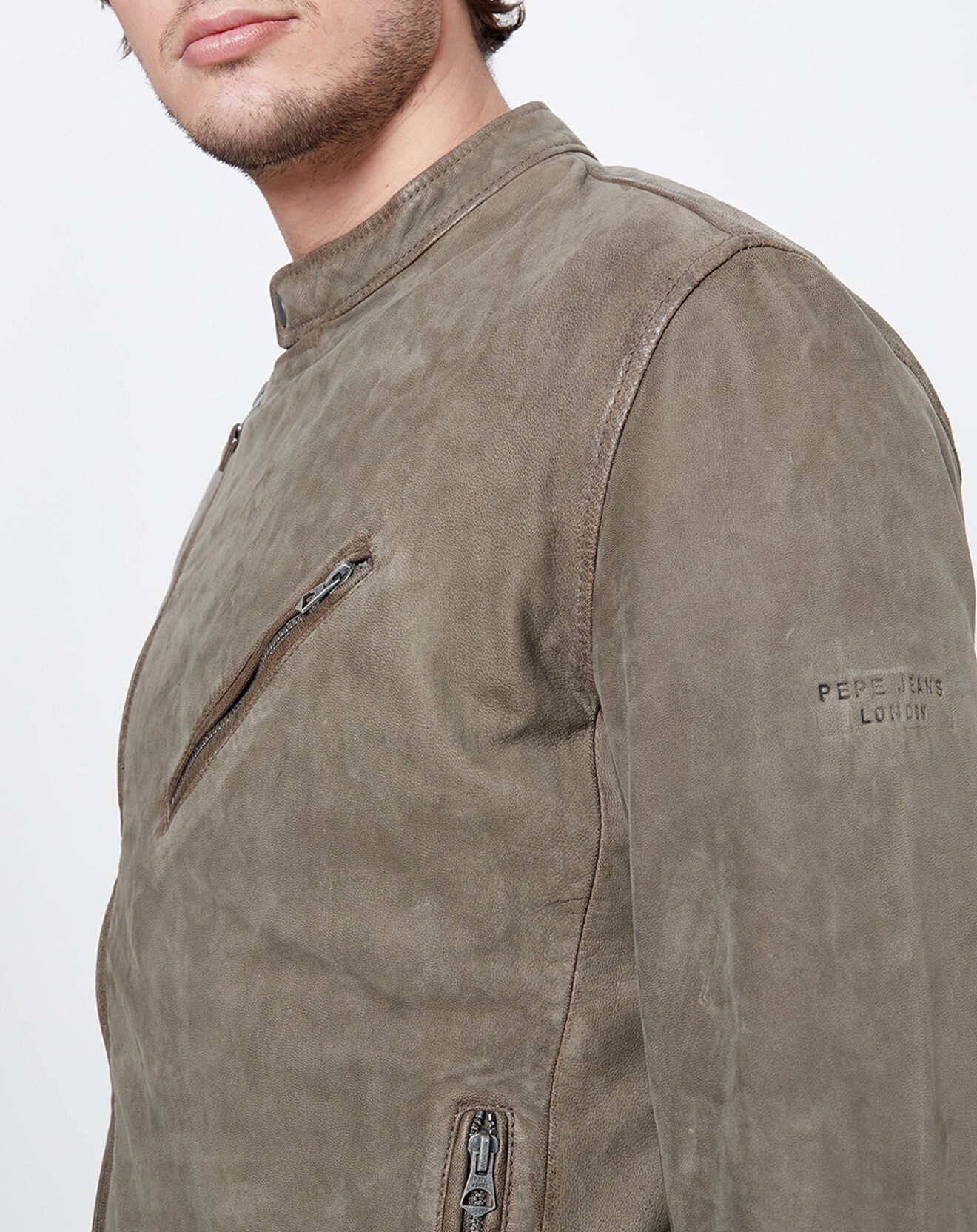 Pepe Jeans Blouson en Velours de Cuir de Chèvre Goodman gris foncé