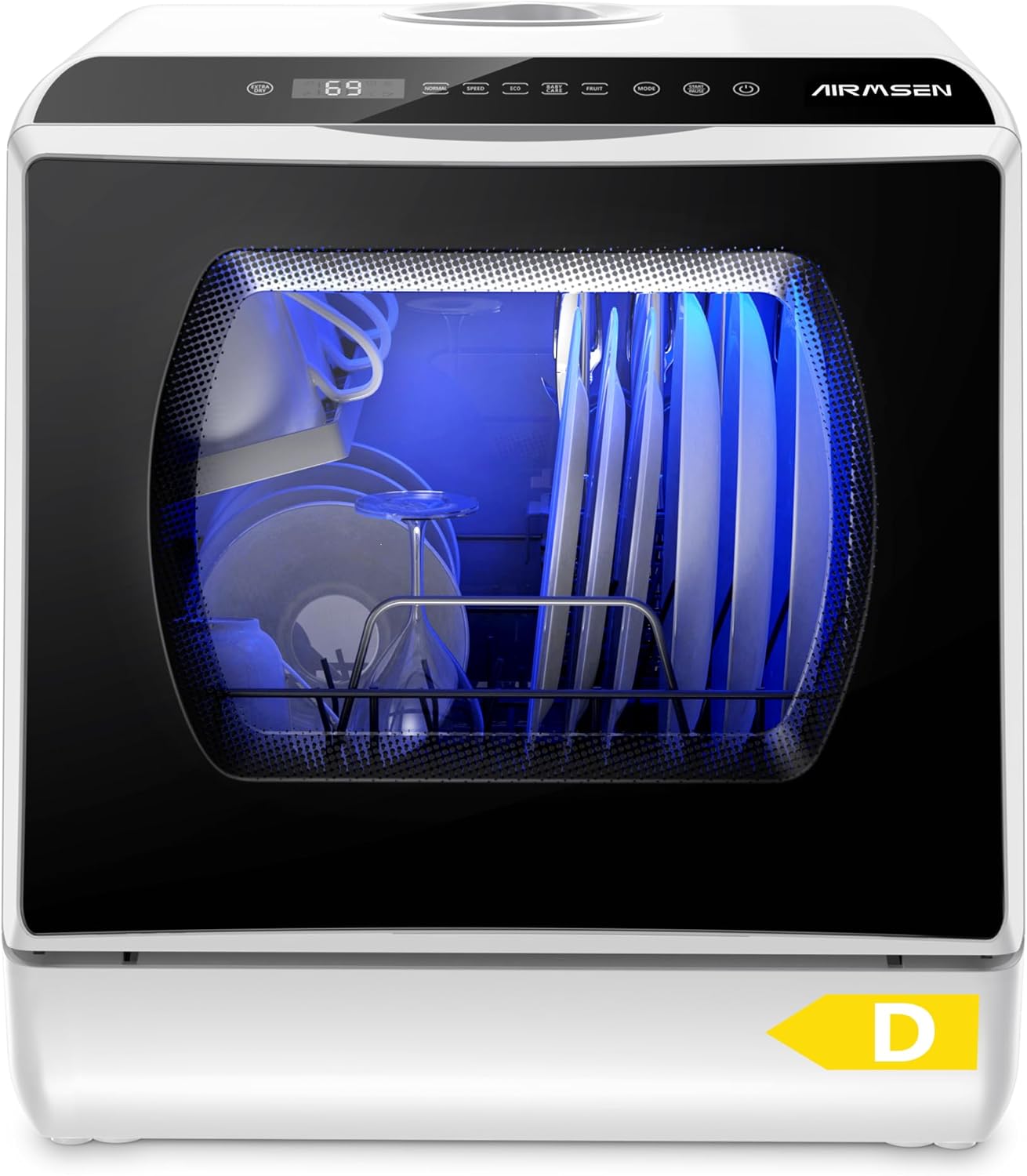 AIRMSEN Tischgeschirrspüler, Mini Geschirrspüler mit 5+1 Programme & 5L Wassertank, 2 Wege Wasserversorgung, Touch Control & LED-Display, Geeignet für Hausküchen, Wohnungen, Schlafsäle, Weiß & Schwarz
