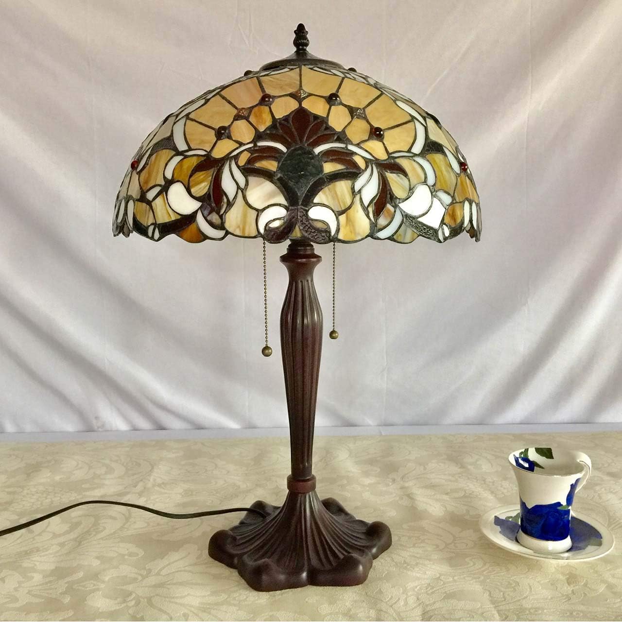 Bieye L30789 Barock-Tischlampe aus Buntglas im Tiffany-Stil für Heimdekoration, 16 x 24 Zoll, Orange
