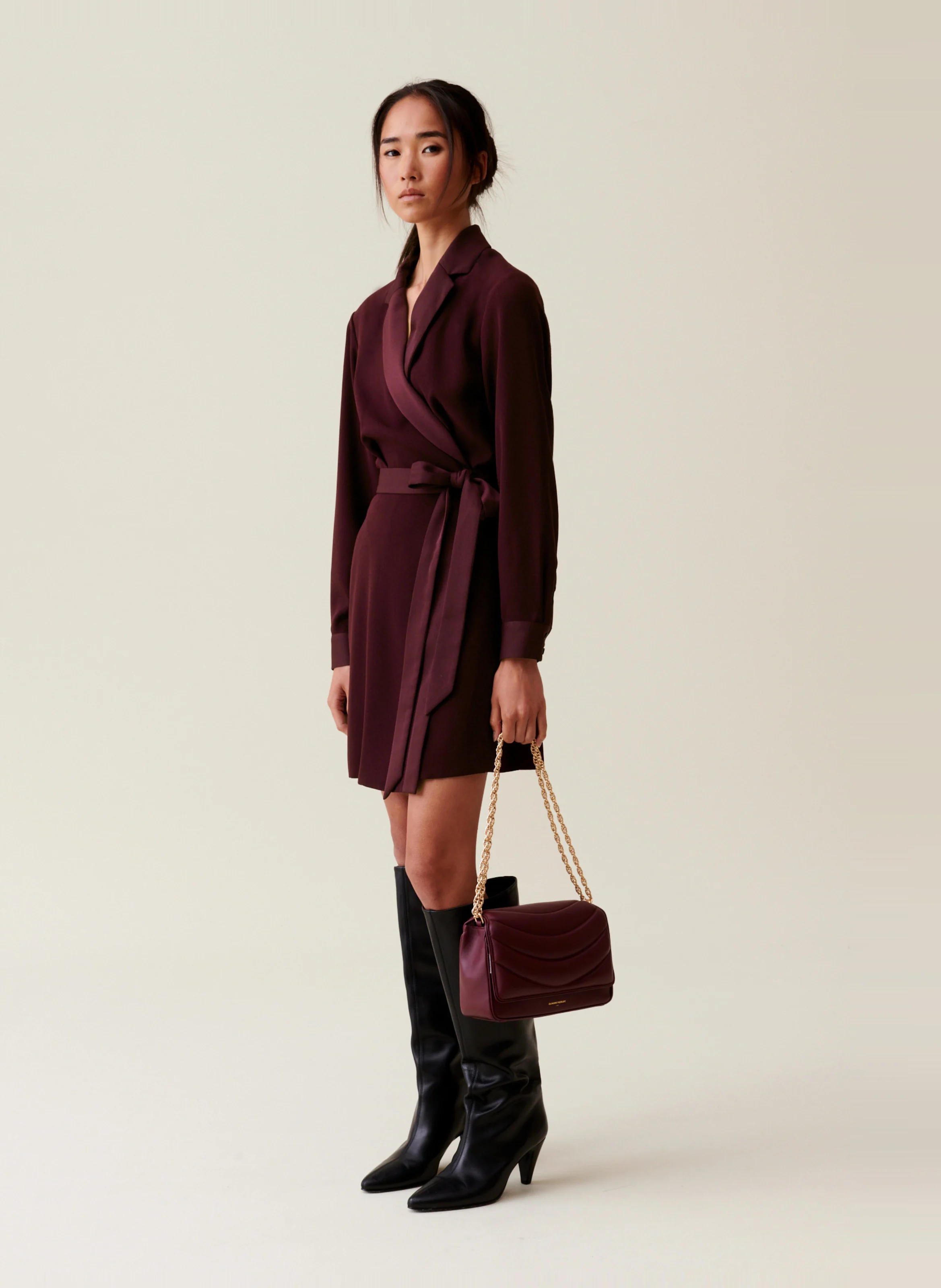 Manteau droit col tailleur| Rouge