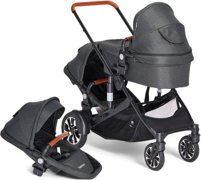 Beemoo Maxi 4 Twin Søskenvogn inkl. Søskensete, Black/Black