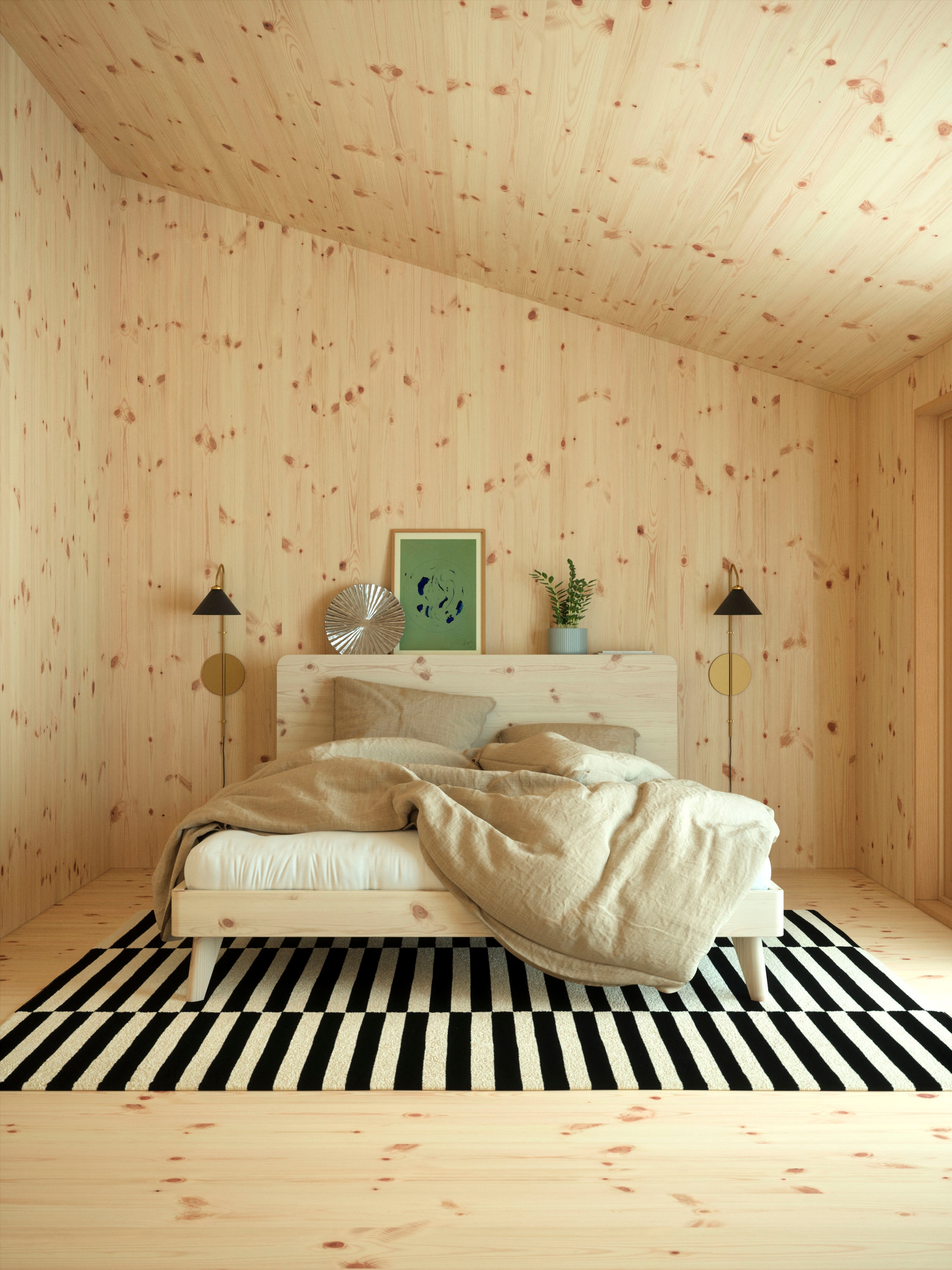 Karup Design Bettgestell »RETREAT BED« aus Kiefer massiv mit Lattenrost, Kopfteil mit 3 Ablagen