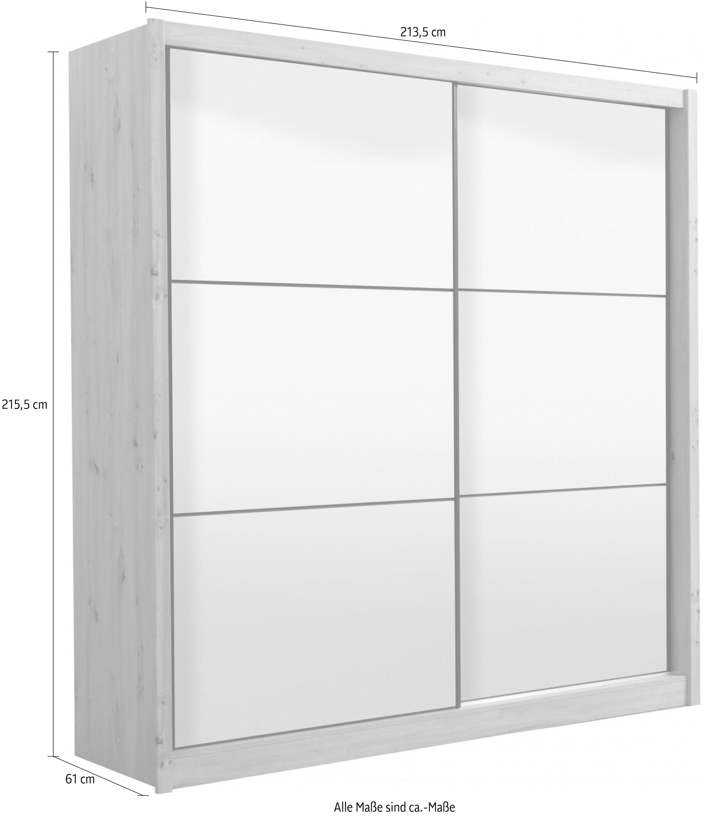 INOSIGN Schwebetürenschrank »Navara Kleiderschrank mit Spiegel Wäscheschrank« mit kompletter Spiegelfront, FSC®-zertifiziert, 213,5x215,5x61cm