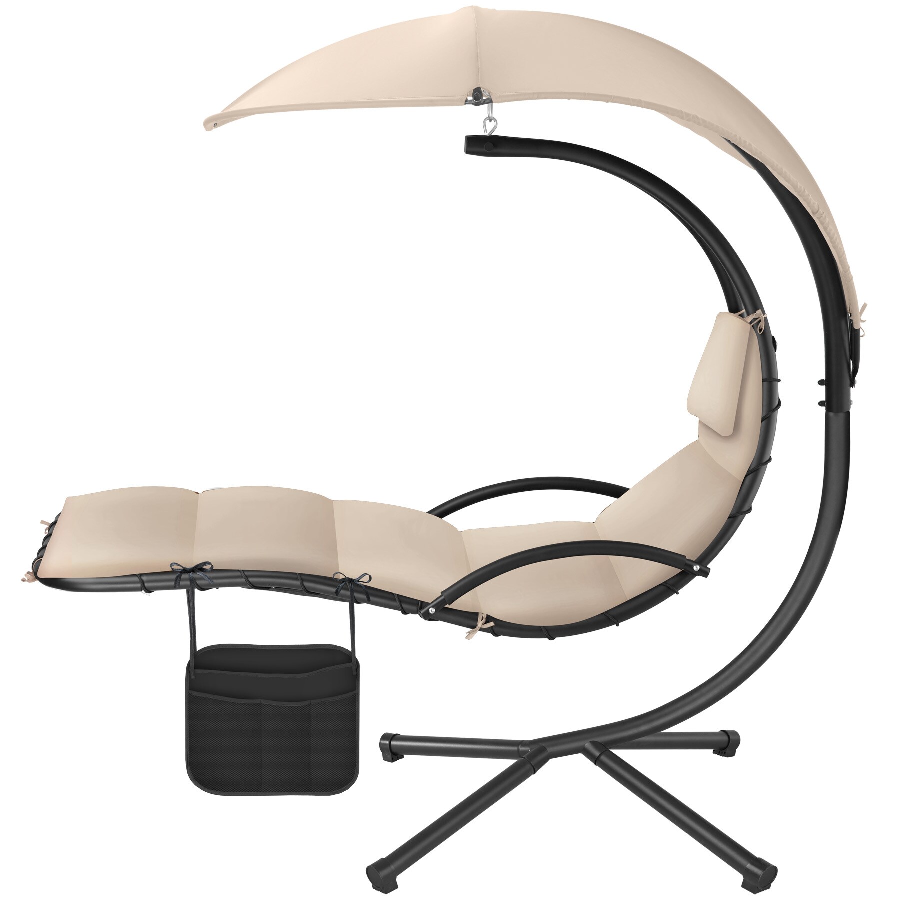 tectake® Hängeliege, großes Sonnendach mit UV-Schutz, ergonomisch, 195 x 132 x 197 cm, mit Seitentasche
