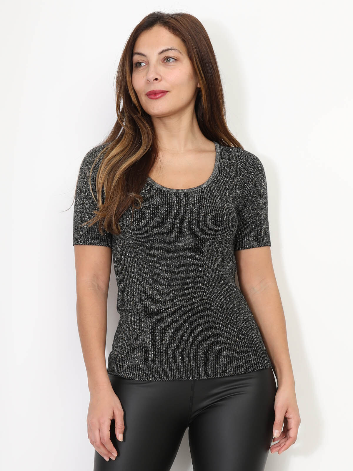 Top en maille pailletée- Noir