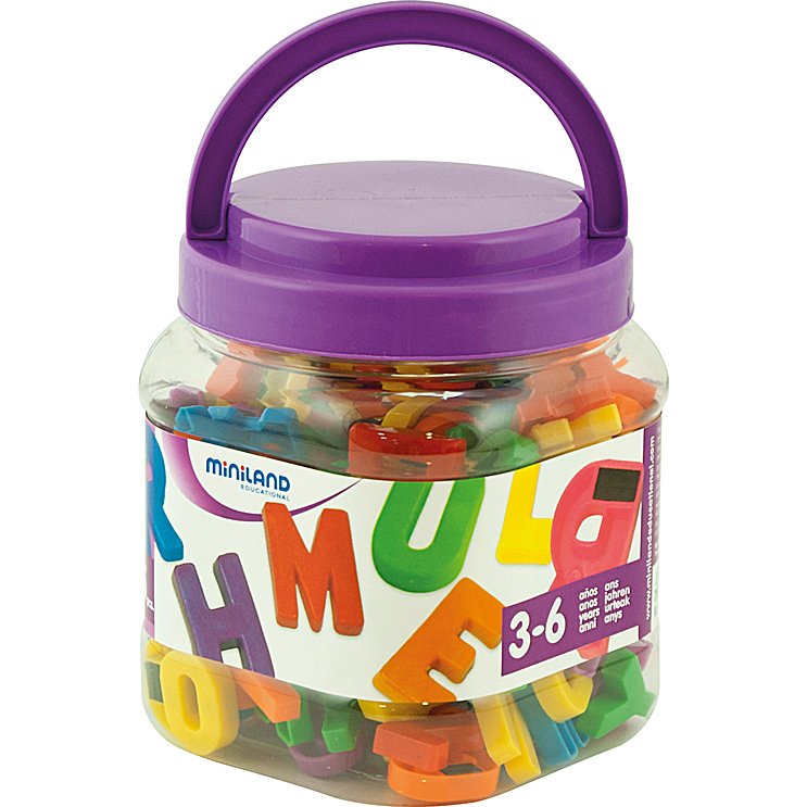 Jeu miniland lettres majuscules magnétiques pot de 154 pièces