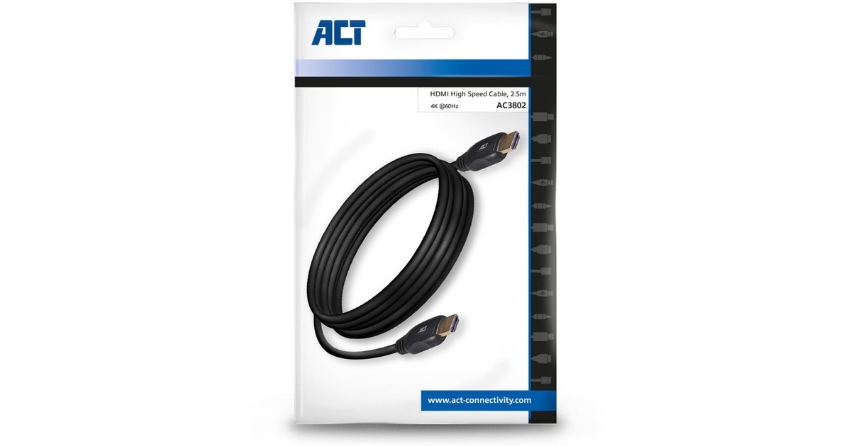ACT Connectivity2,5 meter HDMI 4K High Speed kabel v2.0 HDMI-A male - HDMI-A male  (Zwart)
