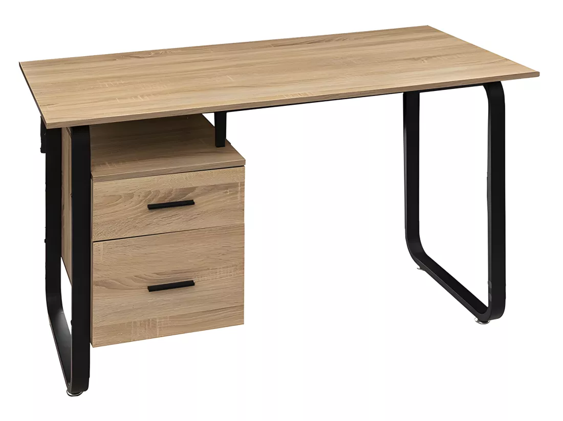 Bureau 2 tiroirs Bava effet bois et métal 5five - Naturel