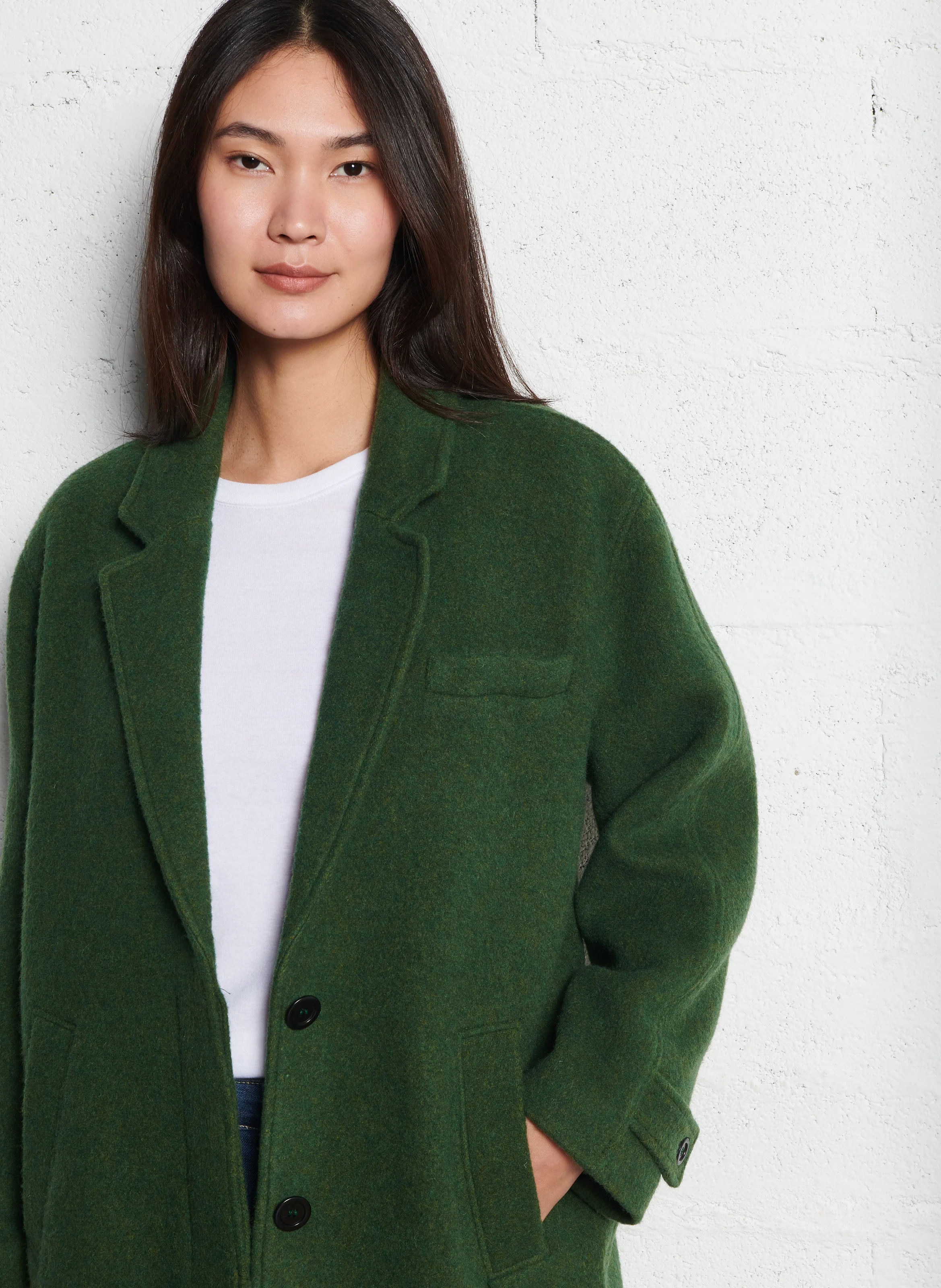 NADABOW - Manteau droit en laine recyclée mélangée | Vert