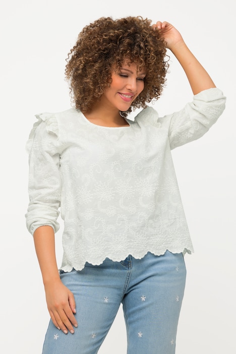 Bluse, Rüschen, Carree-Auschnitt, Langarm