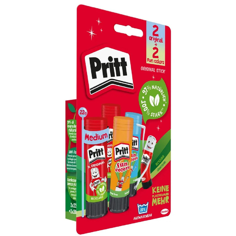 Pritt Klebestift + Fun Colors, 4 Stück, 22 g