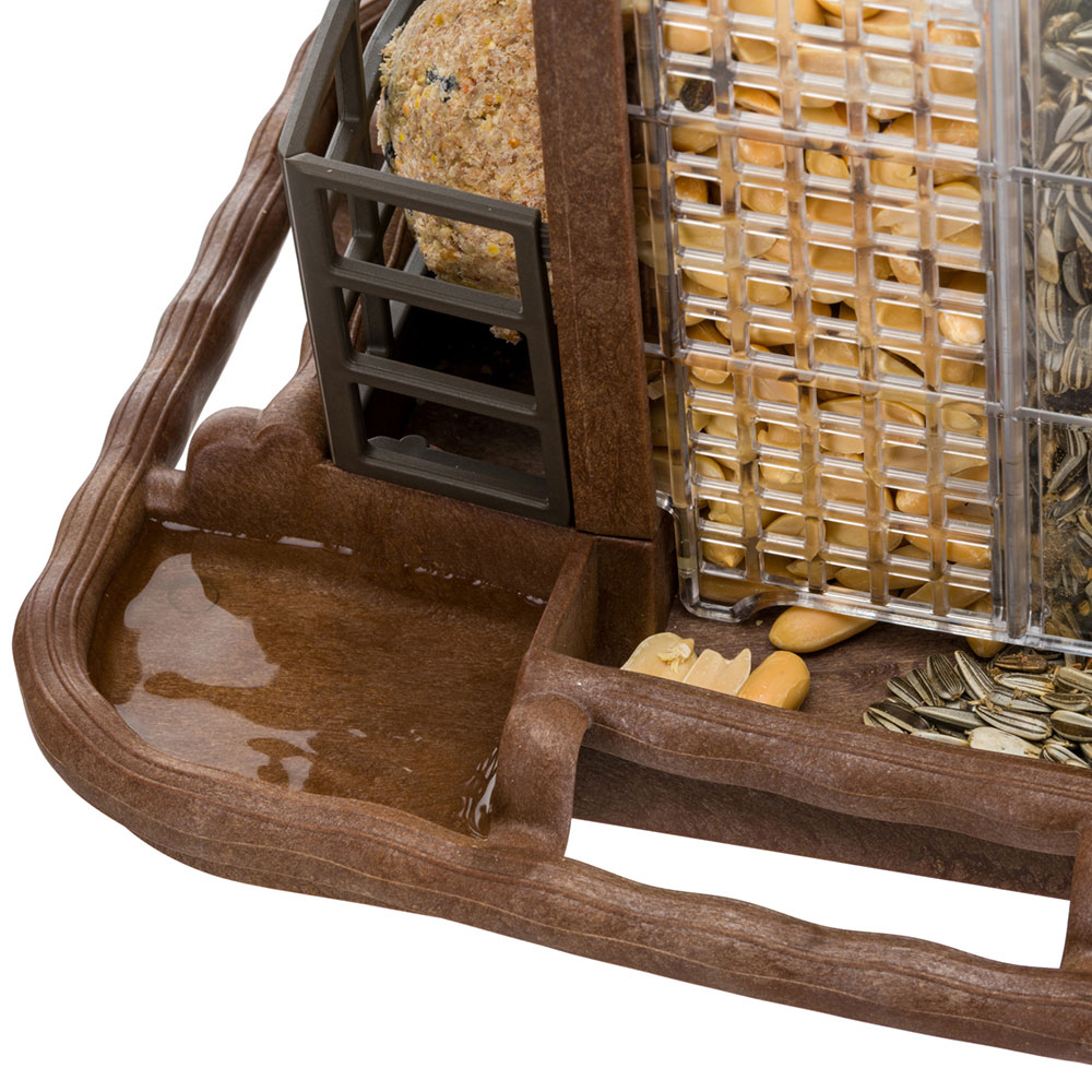 Mangeoire pour oiseaux sauvages jok 2, abri oiseaux, adaptée pour nourriture graines petites noisettes, boules de graisse, eau