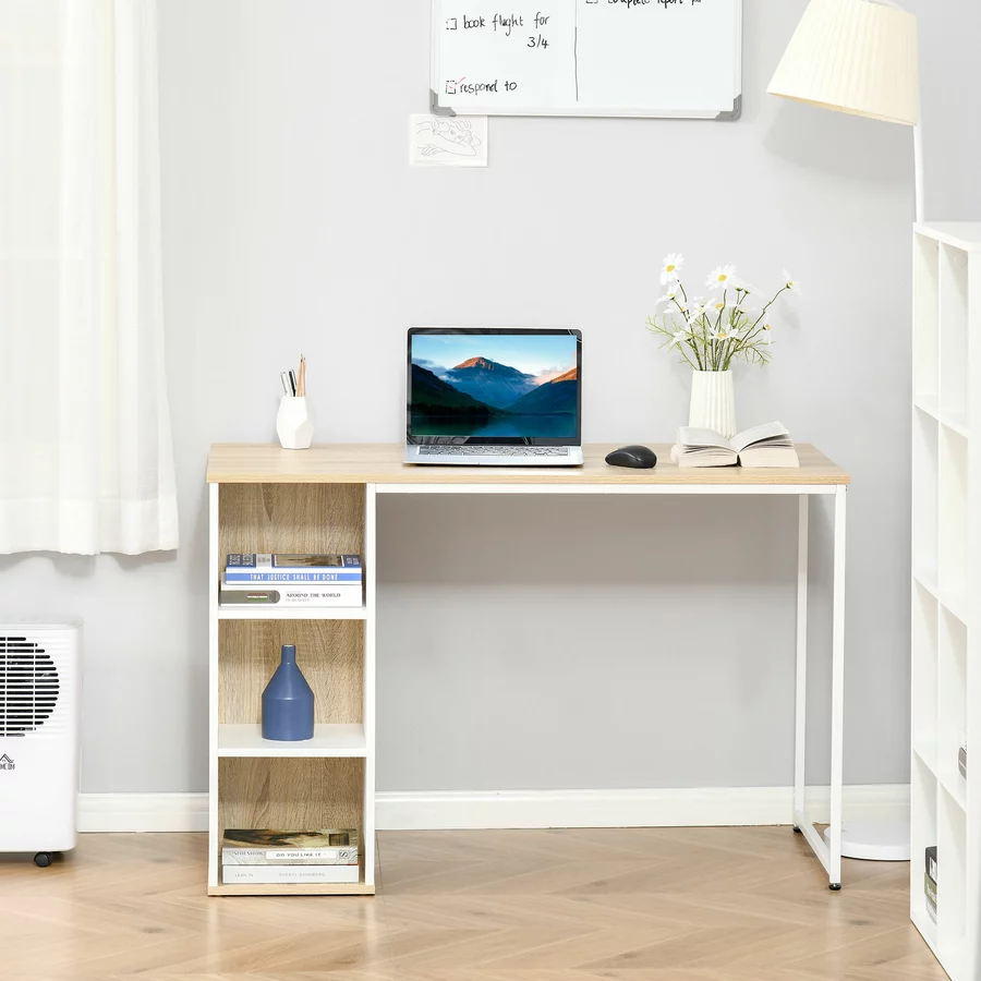 HOMCOM Schreibtisch Tisch mit Bücherregal eiche, weiß