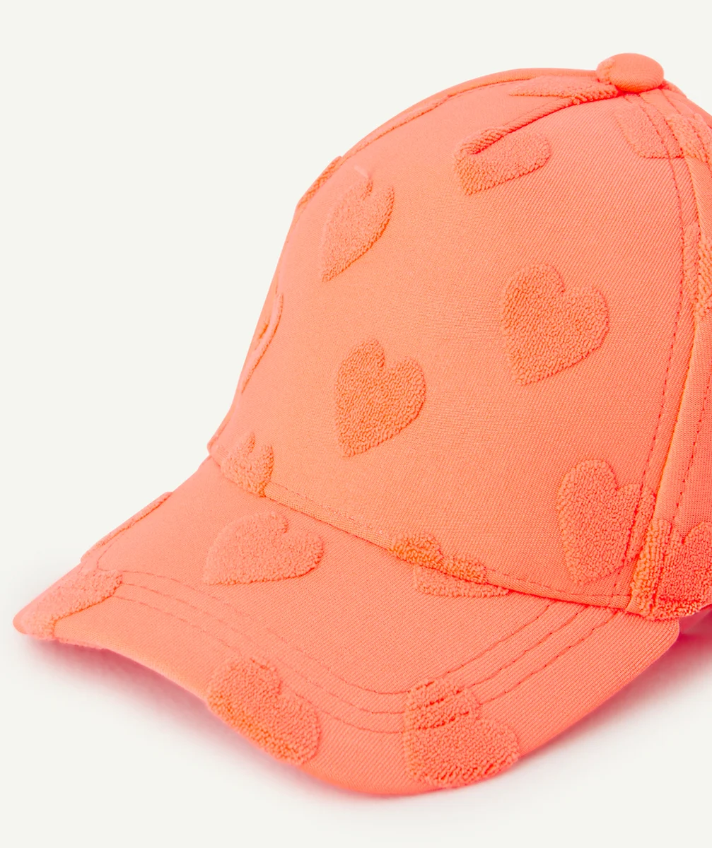 CASQUETTE BÉBÉ FILLE ORANGE FLUO AVEC COEUR EN RELIEF