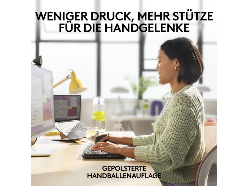 Logitech Tastatur Wave Keys for Business Ergonomische Tastatur mit geschwungenem Design und gepolsterter Handballenauflage für Komfort den ganzen Tag