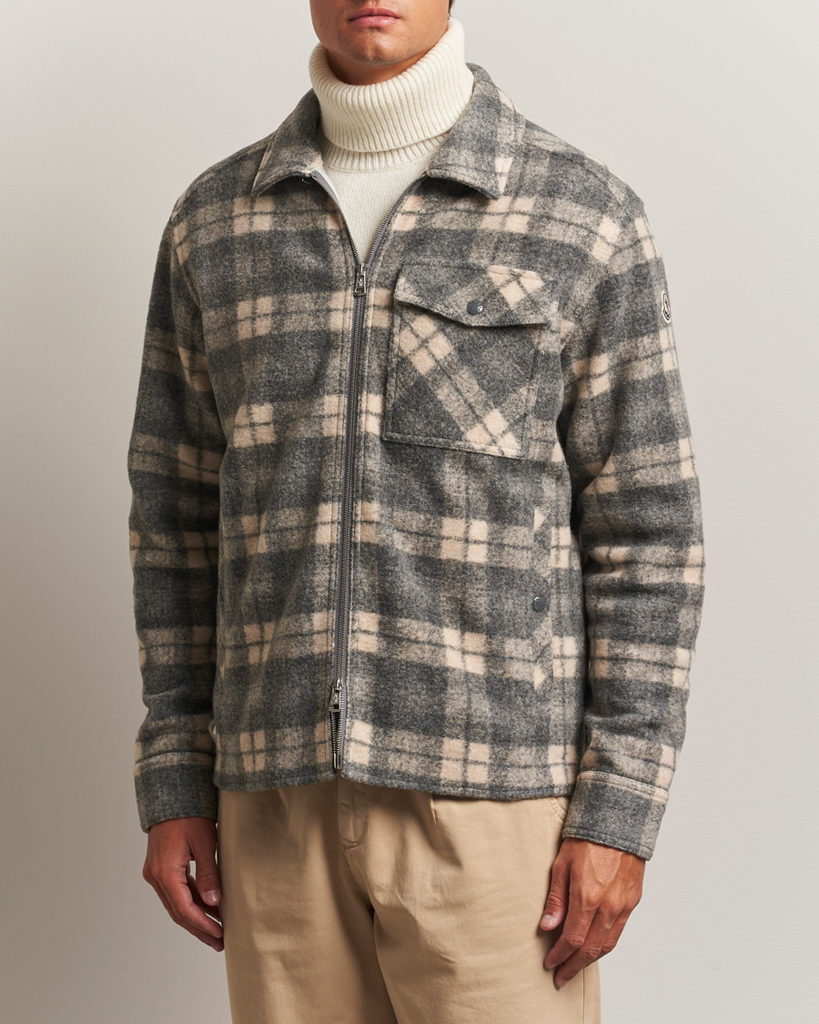 Moncler Wool Zip Overshirt Grey Check