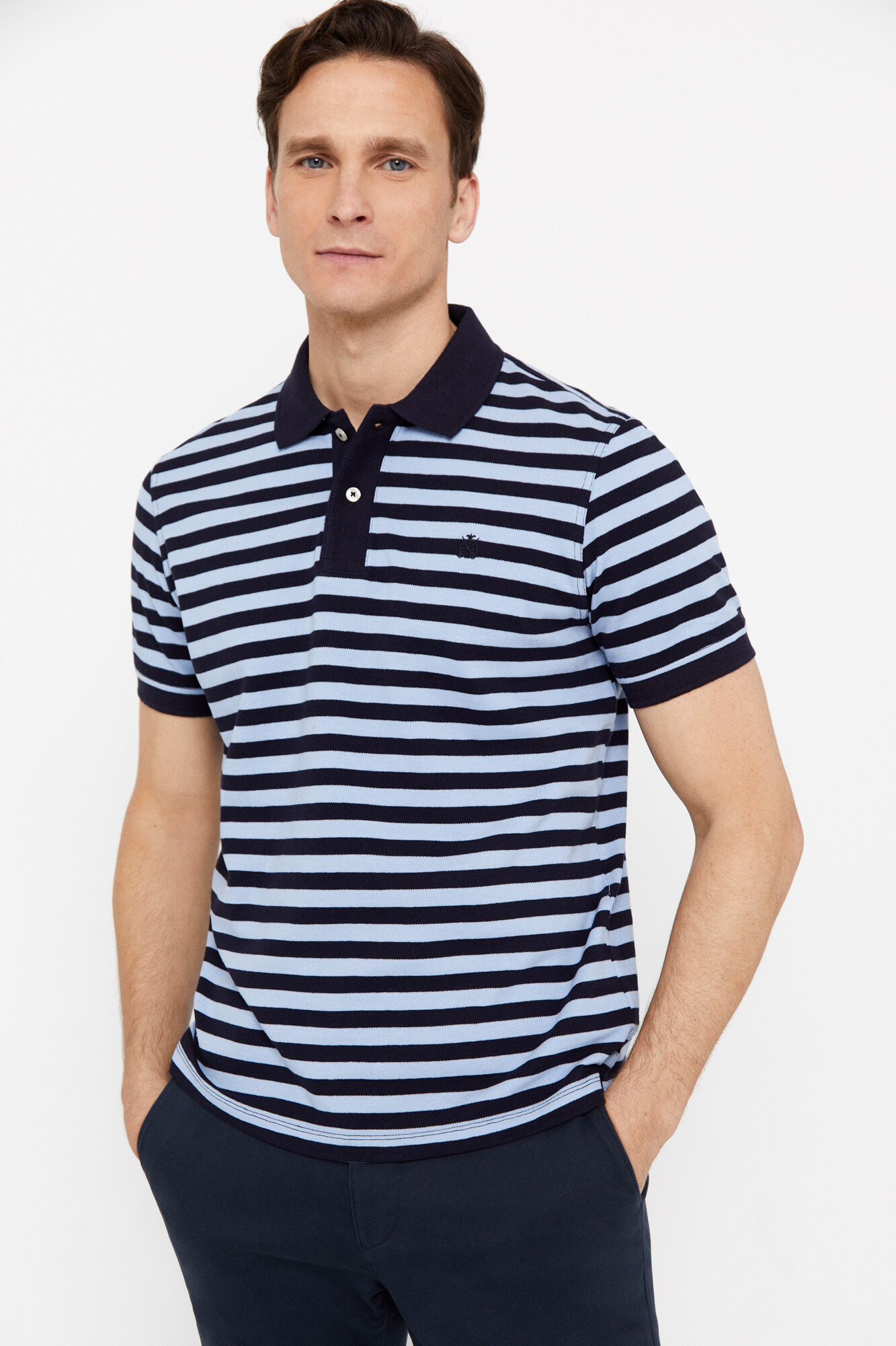 Camisa polo listrada - Azul marinho