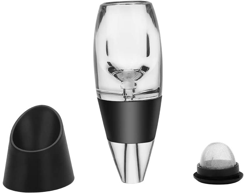 (16cm) Wein Dekanter Weinbelüfter Bernoulli Luftprinzip - Transparent / Schwarz