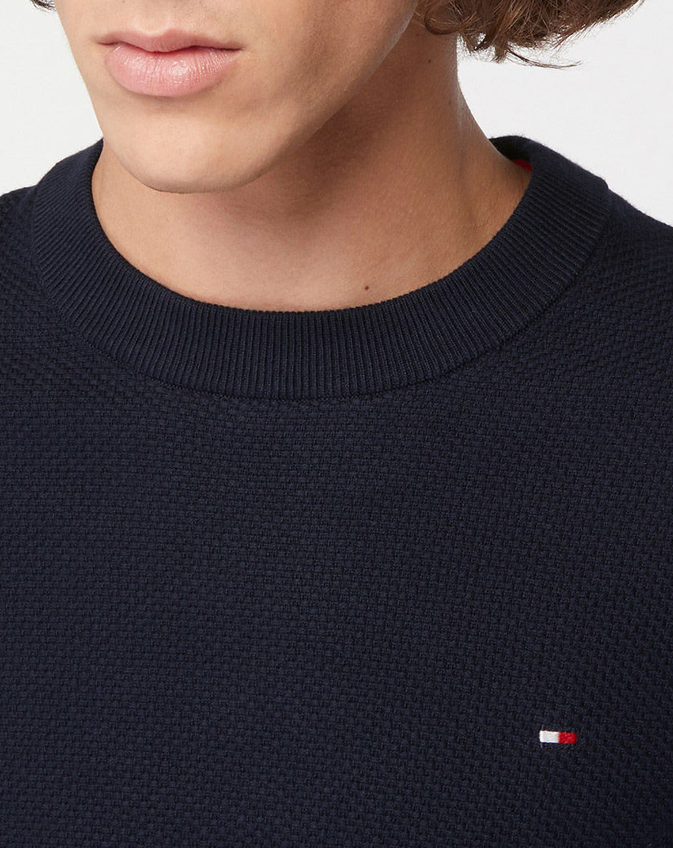 Tommy Hilfiger Pull 100% Coton Bio Basket Weave Structure bleu marine