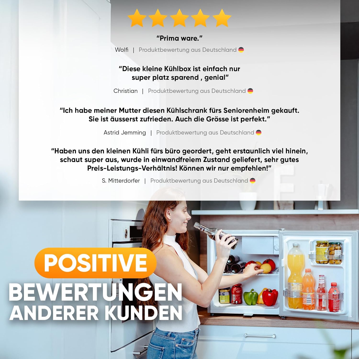 Stillstern Mini Kühlschrank E 45L mit Abtauautomatik, Schloss, Frostfach, Leise, Ideal für Küche, Büro, Schlafzimmer, Hotels und kleine Wohnungen Kühlschrank klein Minibar R600A Getränkekühlschrank