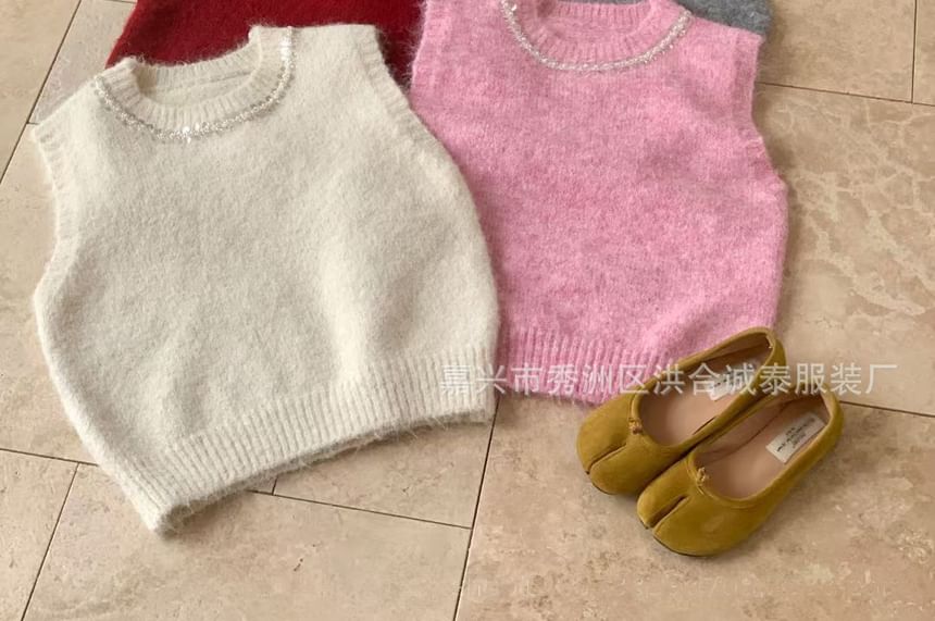 staybabes - Ronde hals effen trui met pailletten
