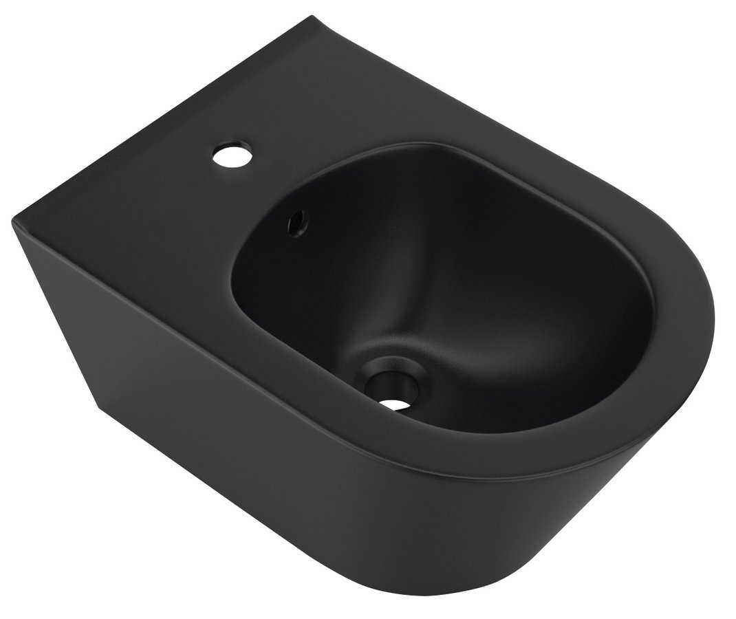 Sapho Avva wandbidet met overloop en kraangat  35.5x53cm zwart mat