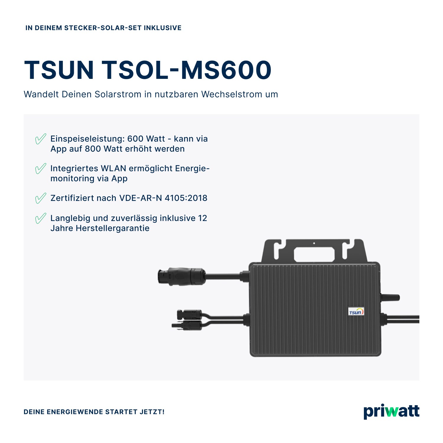 priwatt Balkonkraftwerk 820Wp/800W - steckerfertig - WiFi - priBasic Duo