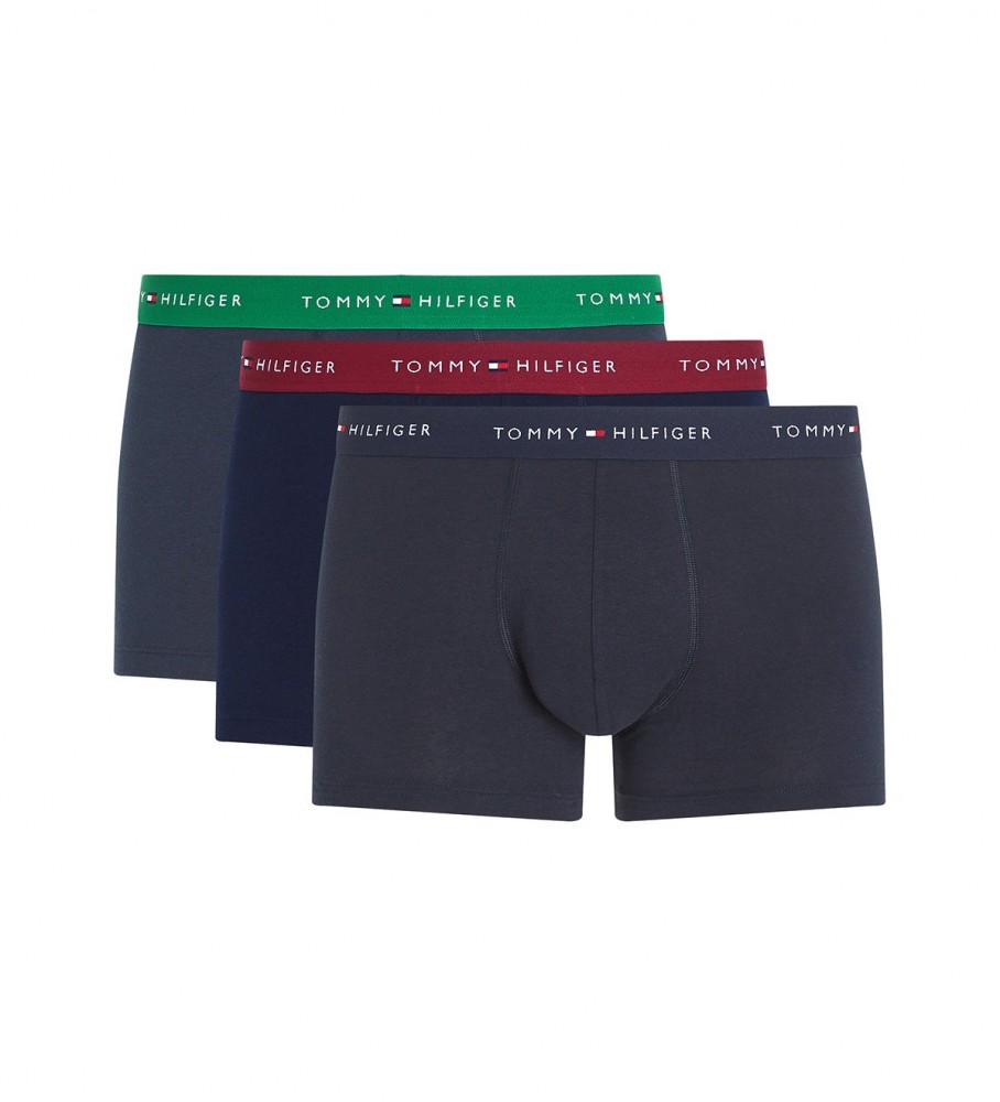 Conjunto de 3 cuecas boxer Tommy Hilfiger Essential com inscrição azul-marinho