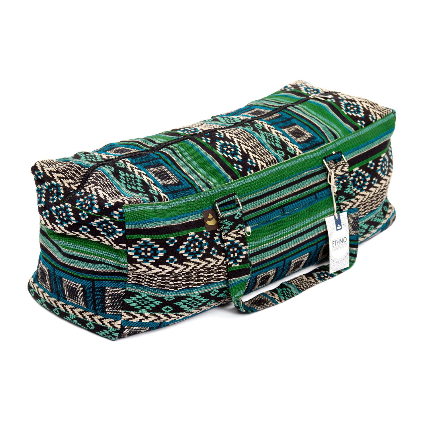 bodhi ETHNO Collection: Yoga Kit Bag Ikat-Webstoff, Jacquard-Webstoff, schwarz-weiß-grün gemustert