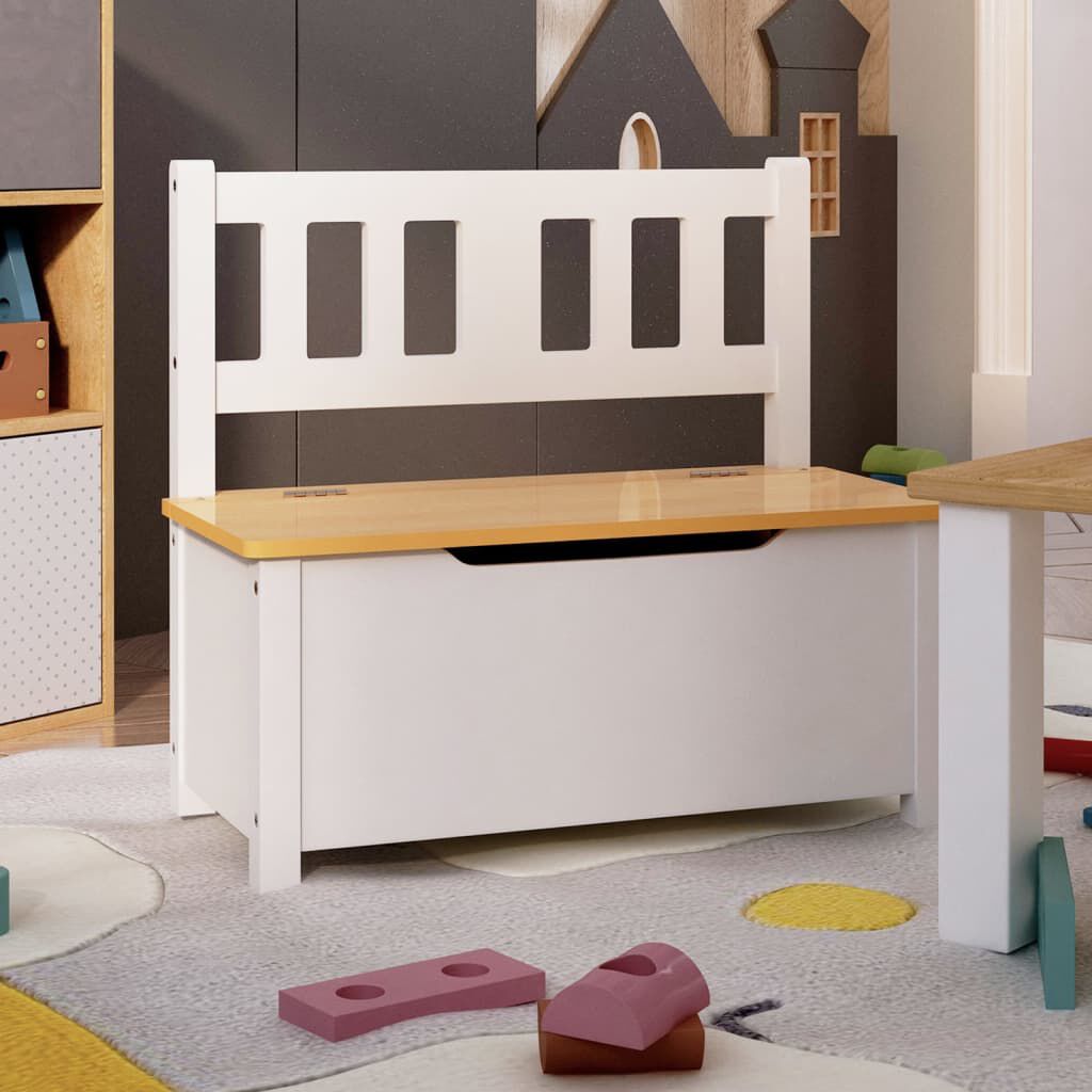 vidaXL Kinderbank met opbergruimte, wit en beige, 60x30x55 cm, MDF