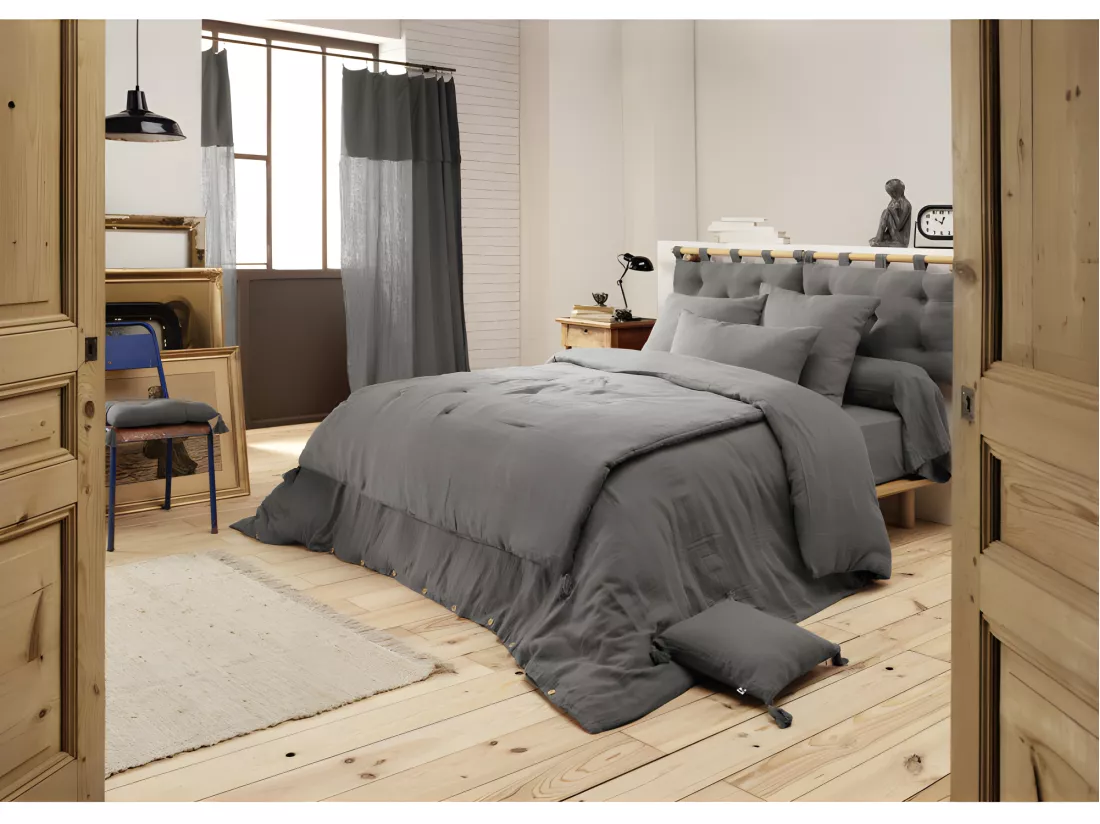 Housse de couette gaze de coton double 240 x 260 cm gris - PEPA 4