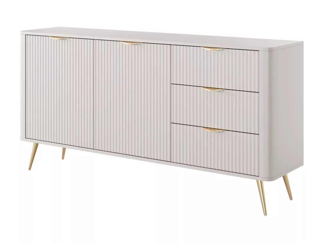 Buffet 2 portes et 3 tiroirs en MDF - Beige et doré - ELONARIA II de Pascal Morabito
