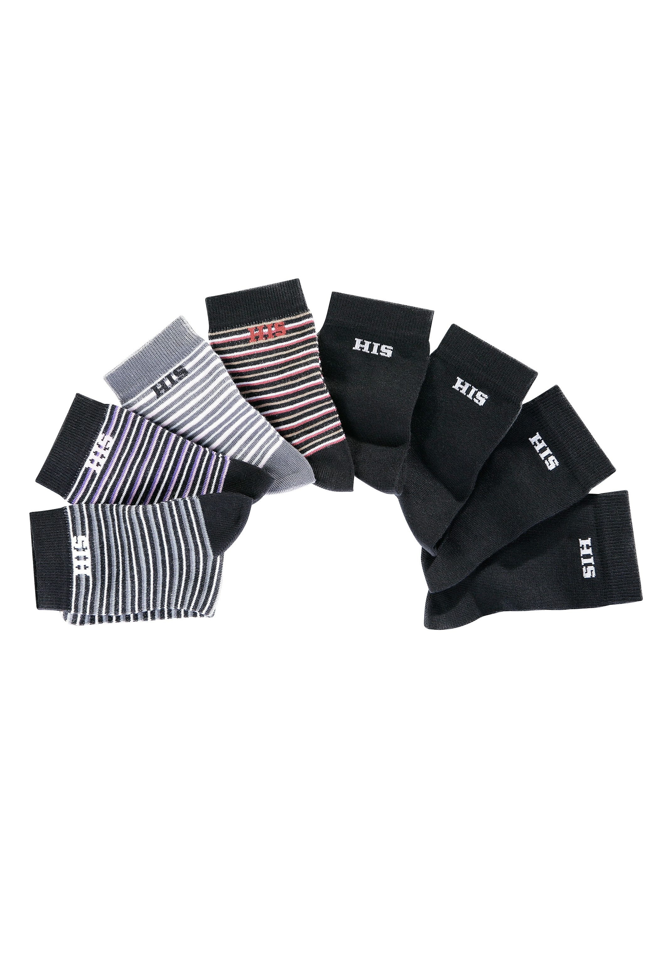 H.I.S Socken Packung, 8 Stk. tlg. geringelt und unifarben