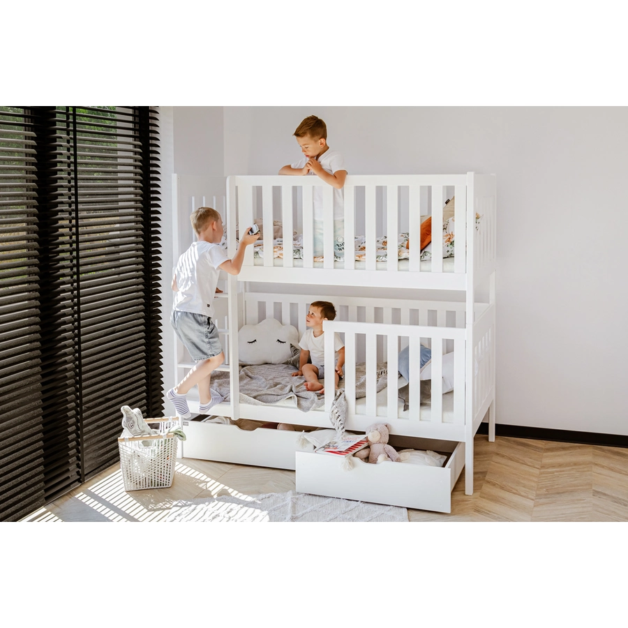 Kids Collective Hochbett 80x180 | 90x200 Etagenbett umbaubar in 2 Einzelbetten, Schubladen weiß