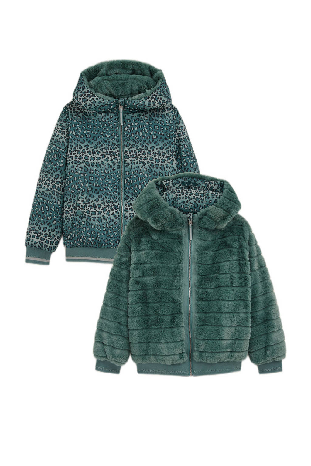 WE Fashion imitatiebont jas met panterprint blauwgroen