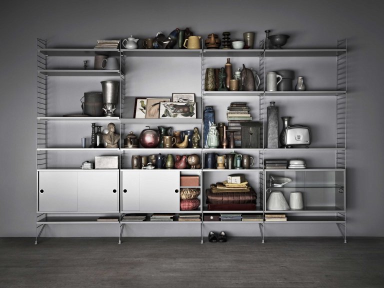 String Furniture Cabinet with sliding doors 78 x 20 x 37 cm walnoot