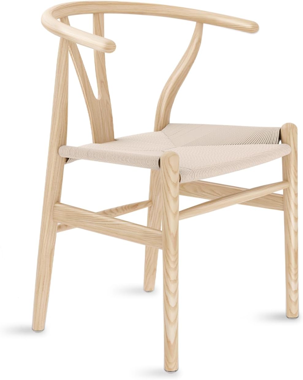 Tomile Wishbone-Stuhl,Y-Stuhl, Massivholz, Esszimmerstuhl mit Rattan, natürlich, Eschenholz, natürliche Holzfarbe