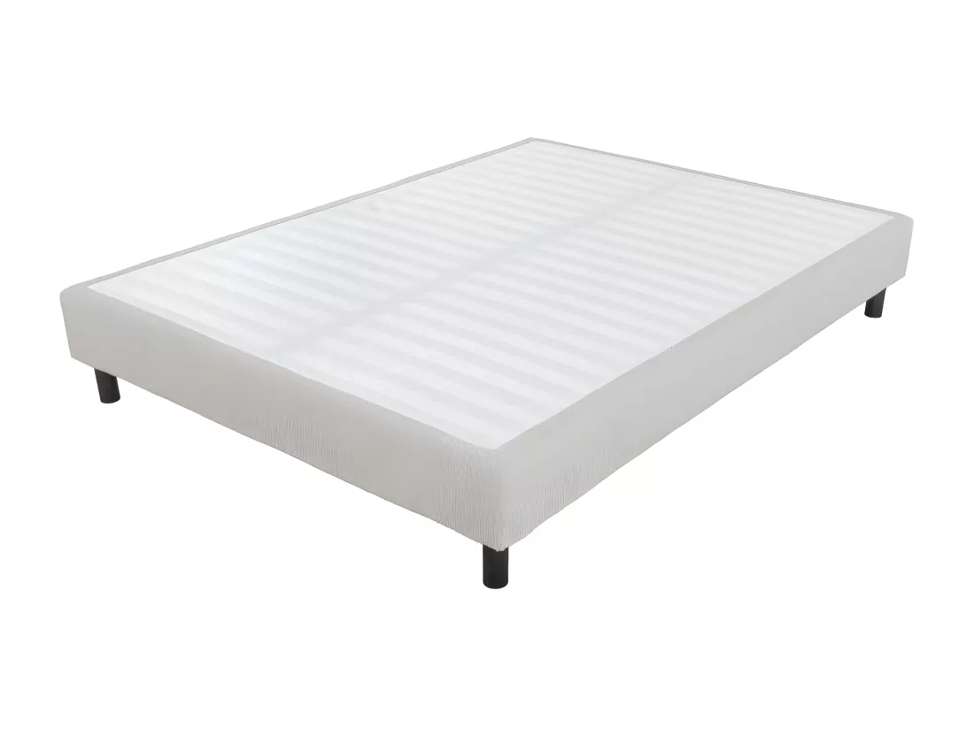 Sommier déco en Kit + pieds 160x200 - Newkit 40 lattes bois - Tissu crème - H. 18 cm