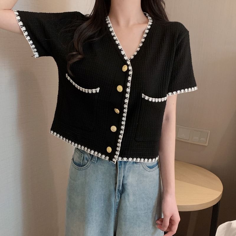 Rorah - Blouse met korte mouwen en contrasterende bies