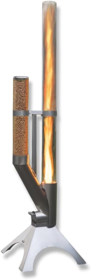 Feuerrohr - Dekorative Feuersäule Outdoor inkl. Reinigungsbürste und Abdeckhaube | Nachhaltige Feuerrohr Pelletfackel für stimmungsvolle Gartenmomente und tolles Ambiente